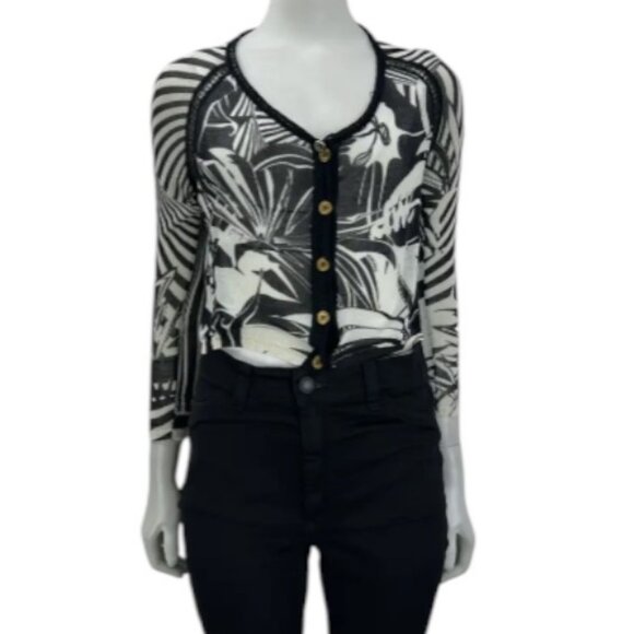 Versace pink and cream tropical button down cardigan sweater size 40 - Picture 13 of 16